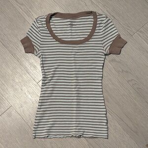 Banana Republic Brown and White Striped Tee